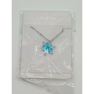 Silver Snowflake Blue Crystal 3/4" Pendant Necklace Fashion Jewelry